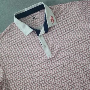 Anheuser-Busch Men XXL Golf Polo Shirt Red Cardinal Bird Print Performance White